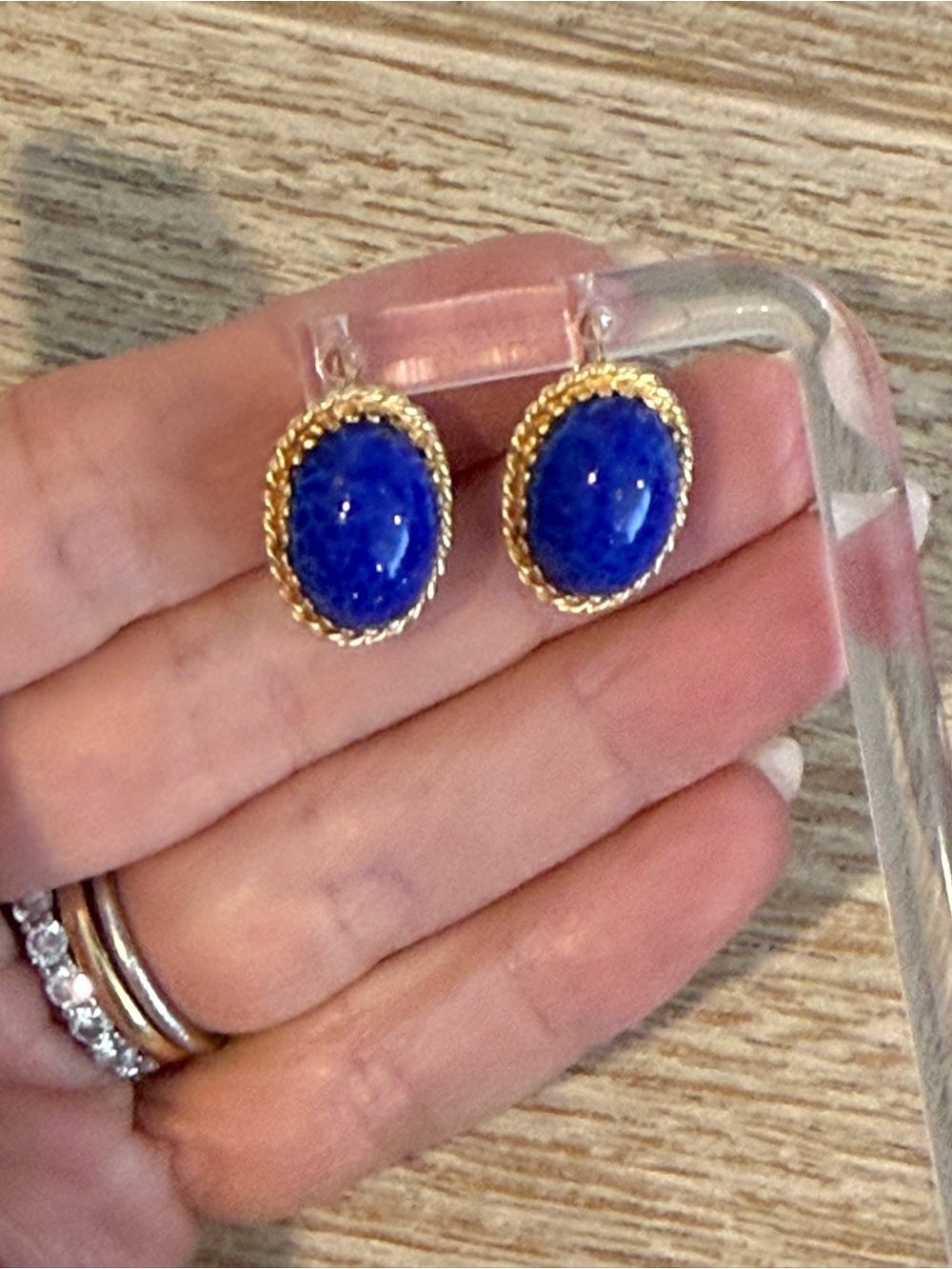 14k Gold and Lapis Lazulli Oval Stone Earrings